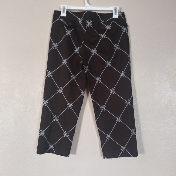 LOFT Ann Taylor Petites Brown & White Embroidery Cropped Pants Womens 6P - Picture 4 of 7